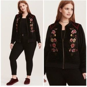 Torrid velvet jacket embroidered floral black 1X NWT